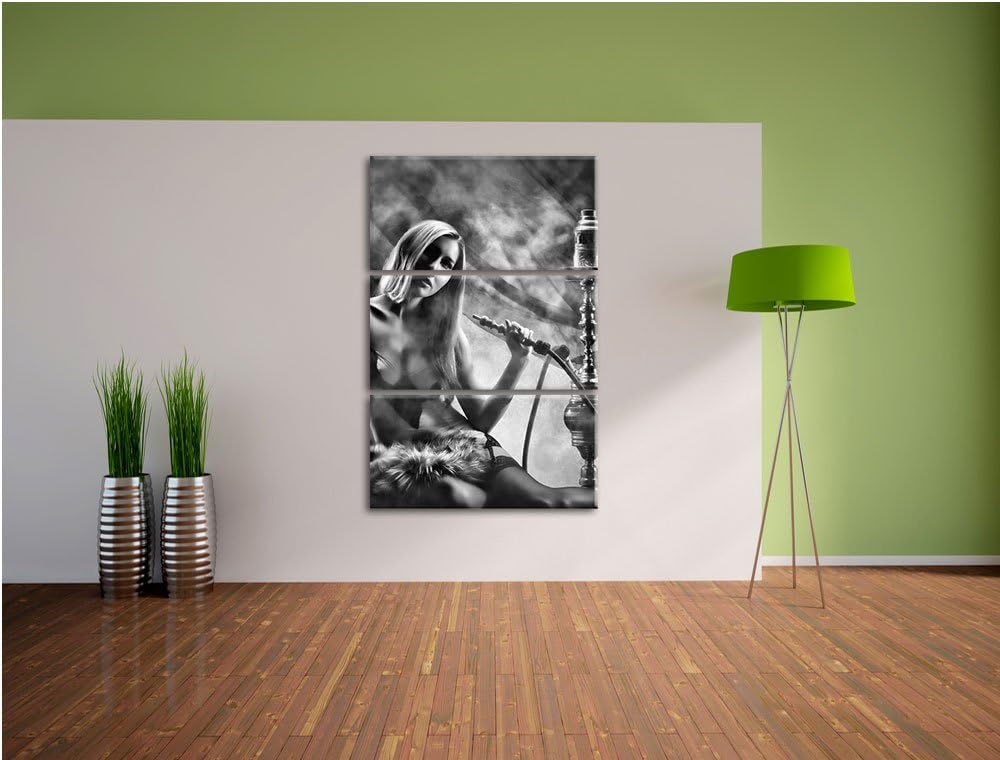 Pixxprint Frau mit Shisha im Nebel als Leinwandbild/Grösse: 3 Teilig (120x80 cm) cm/Wandbild/Kunstdr