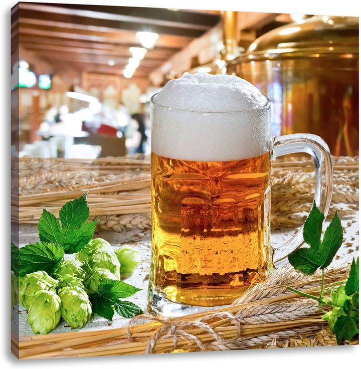 Deutsches frisches Bier, Format: 70x70 auf Leinwand, XXL riesige Bilder fertig gerahmt mit Keilrahme