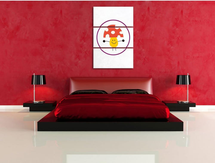 Pixxprint Süsser Pilz weiss 3-Teiler Leinwandbild 120x80 Bild auf Leinwand