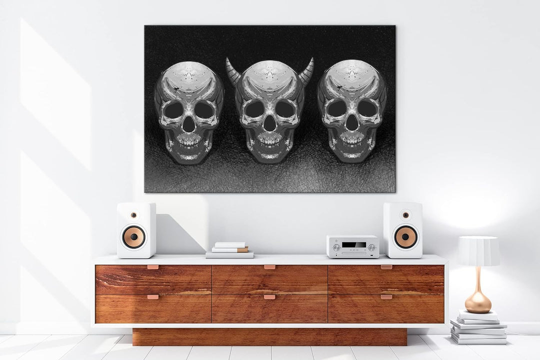 demonische Schädel Format: 80x60 Effekt: Schwarz&Weiss als Leinwandbild, Motiv fertig gerahmt auf Ec