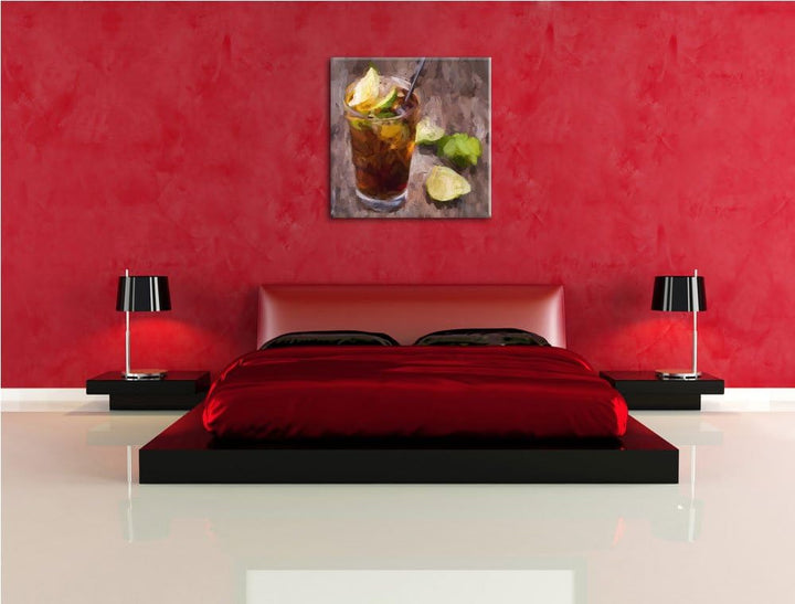 Pixxprint Cuba Libre mit vielen Limetten / 70x70cm Leinwandbild bespannt auf Holzrahmen/Wandbild Kun