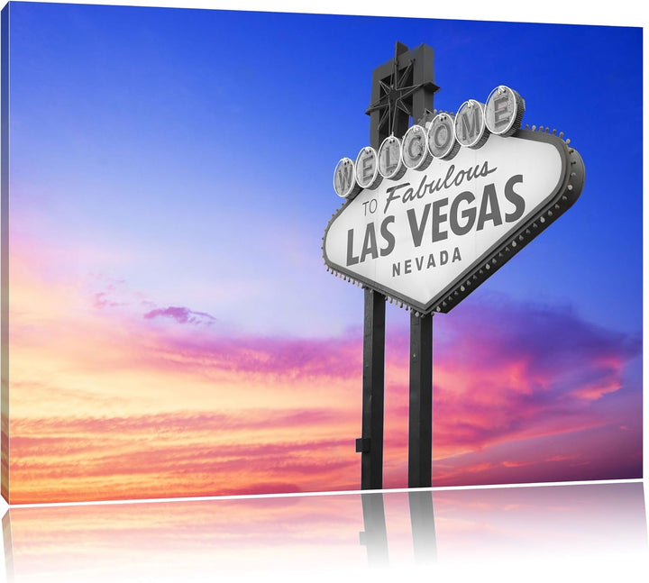 tolles Las Vegas Schild schwarz/weiss Format: 100x70 auf Leinwand, XXL riesige Bilder fertig gerahmt