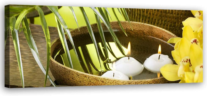 Feeby Wanddeko Zen Leinwandbild Kunstdruck Kerzen Gelb 120x40 cm Leinwandbild 120x40 cm Gelb_b, Lein