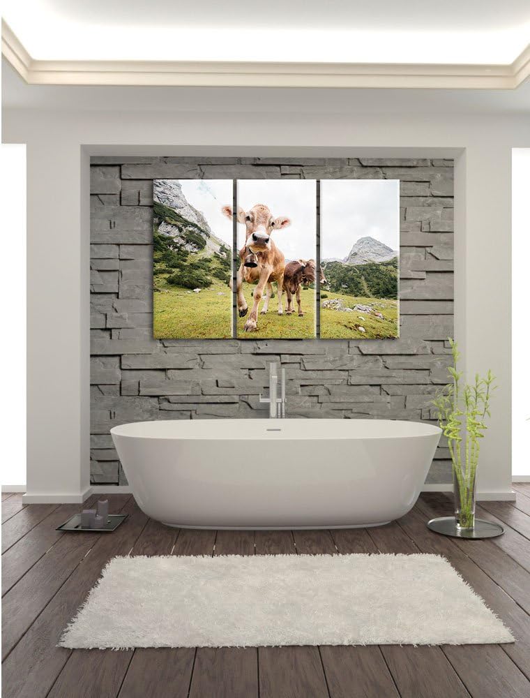 Pixxprint Almkühe Bild 3-Teiler Leinwandbild 120x80 Bild auf Leinwand