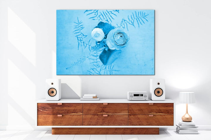 deyoli ein Strauss Ranunkelblumen Format 80x60 Effekt: Monocrome Blau als Leinwandbild, Motiv fertig