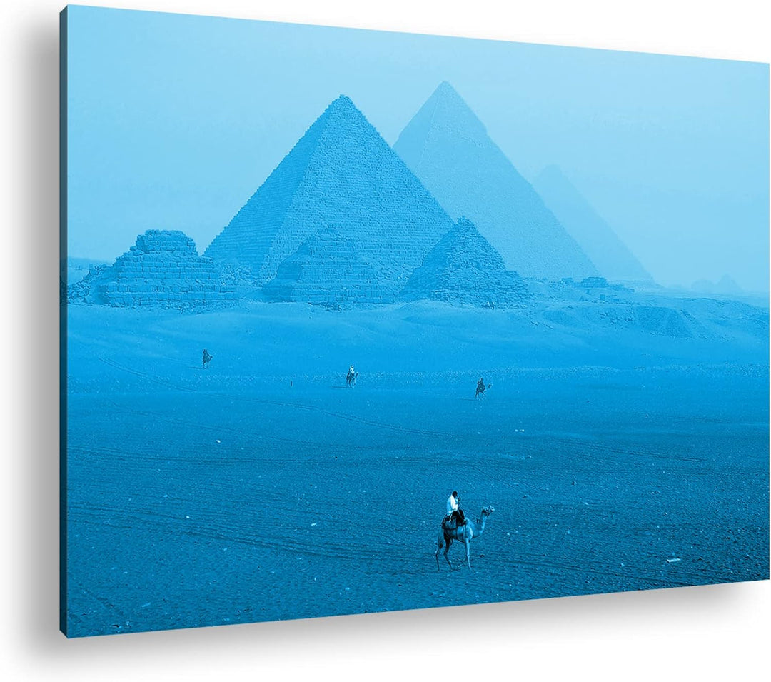 deyoli Kamele vor den Ägyptischen Pyramiden Format: 80x60 Effekt: Monocrome Blau als Leinwandbild, M