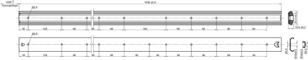 SOTECH 1 Paar Vollauszüge 108987 Höhe 53,4 mm, Länge 1050 mm Schubladen Führung mit 90 Kg Tragkraft