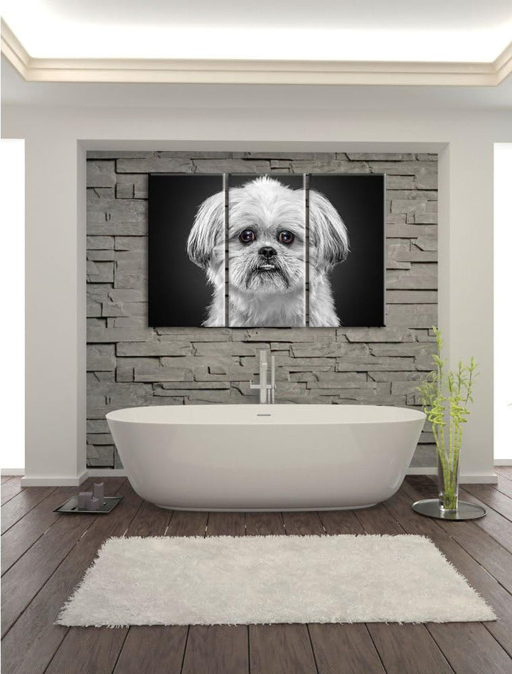 Pixxprint lustiger Kleiner Hund als Leinwandbild | Grösse: 3 Teilig (120x80) | Wandbild| Kunstdruck