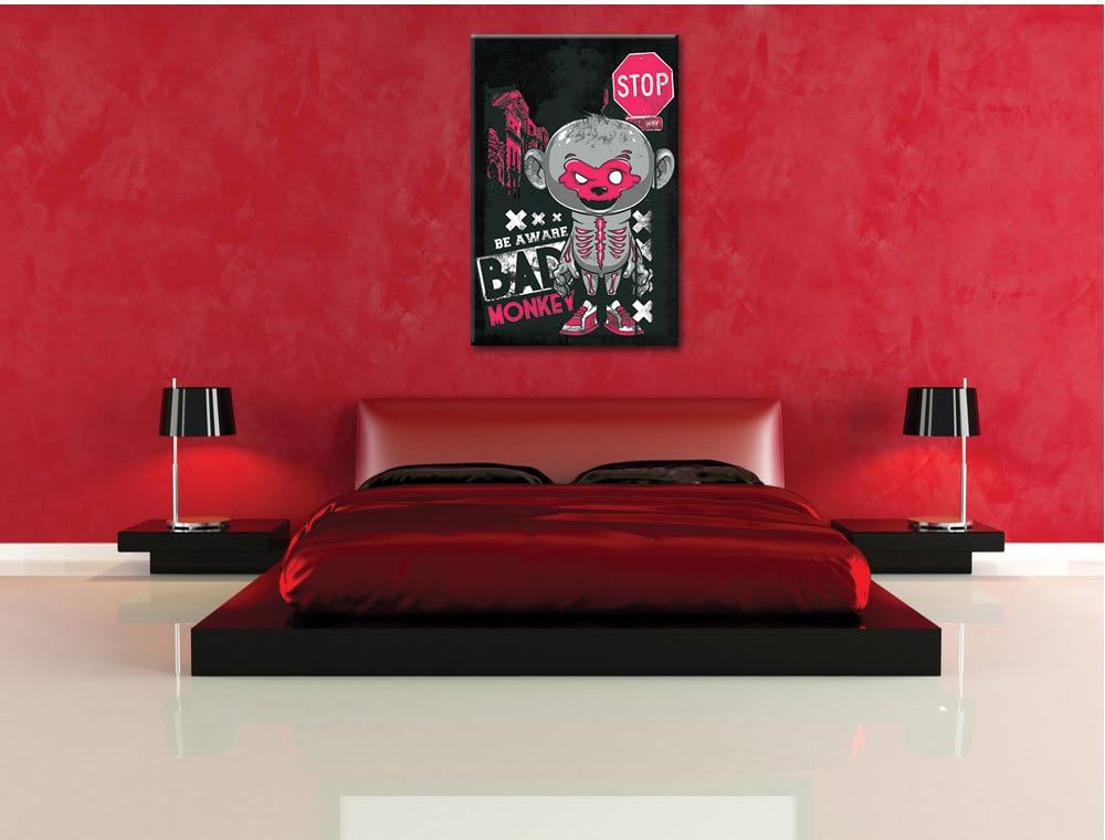 Dark Bad monkey black Bild auf Leinwand, XXL riesige Bilder fertig gerahmt mit Keilrahmen, Kunstdruc