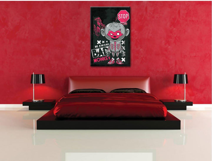 Dark Bad monkey black Bild auf Leinwand, XXL riesige Bilder fertig gerahmt mit Keilrahmen, Kunstdruc