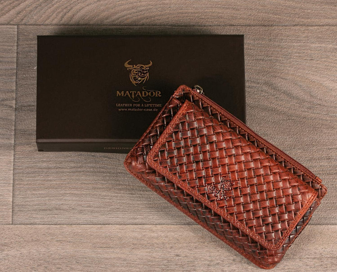 MATADOR Echt Leder Universal Handy-Tasche Holster Gürteltasche Klettverschluss Caro Design Quer für