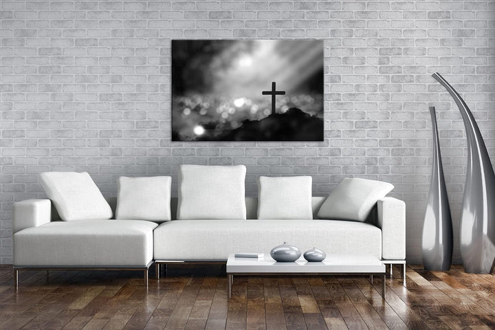 deyoli Christliches Kreuz Effekt: Schwarz&Weiss Format: 80x60 als Leinwandbild, Motiv fertig gerahmt