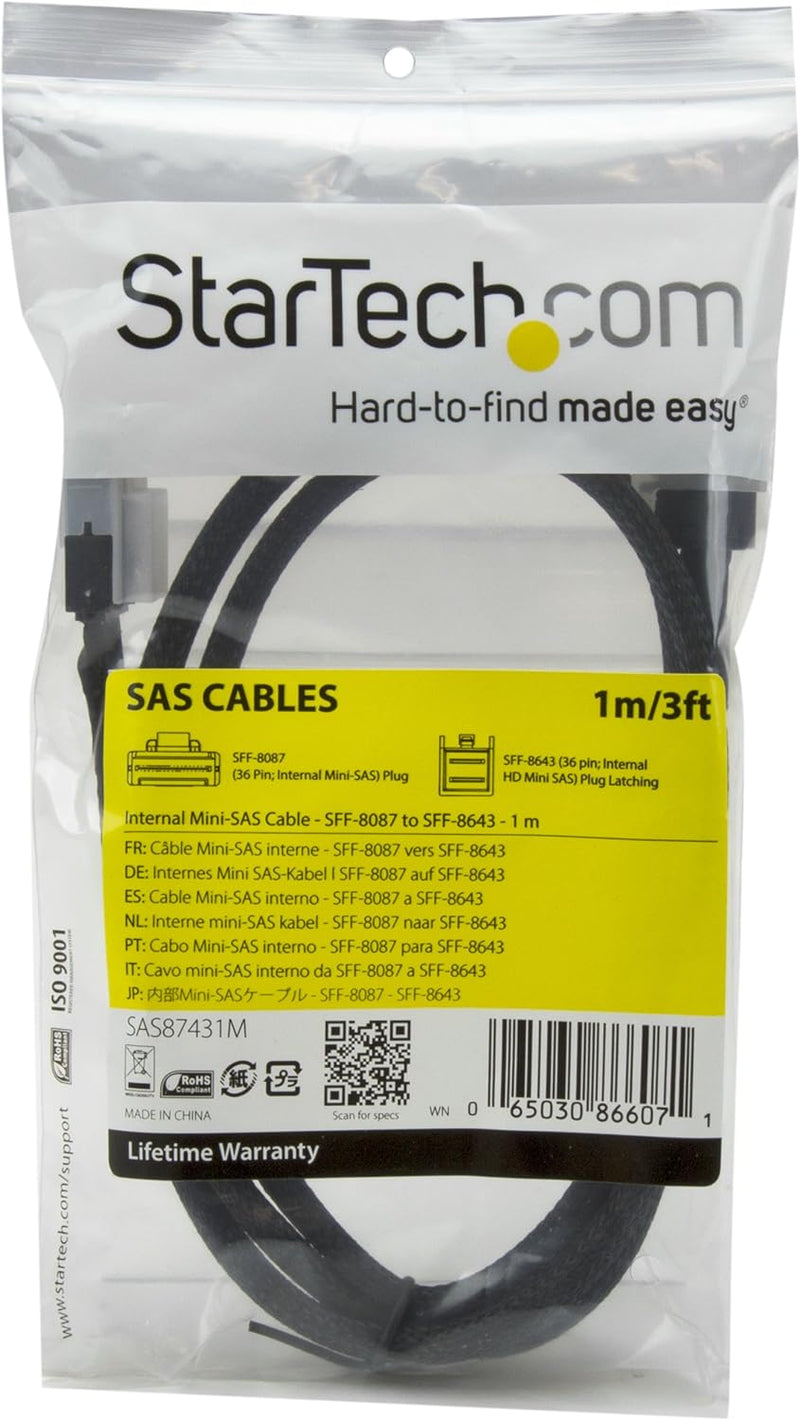 StarTech.com Internes Mini-SAS Kabel - SFF-8087 zu SFF-8643 - Mini SAS auf Mini SAS - 1m 3 ft/1 m SF