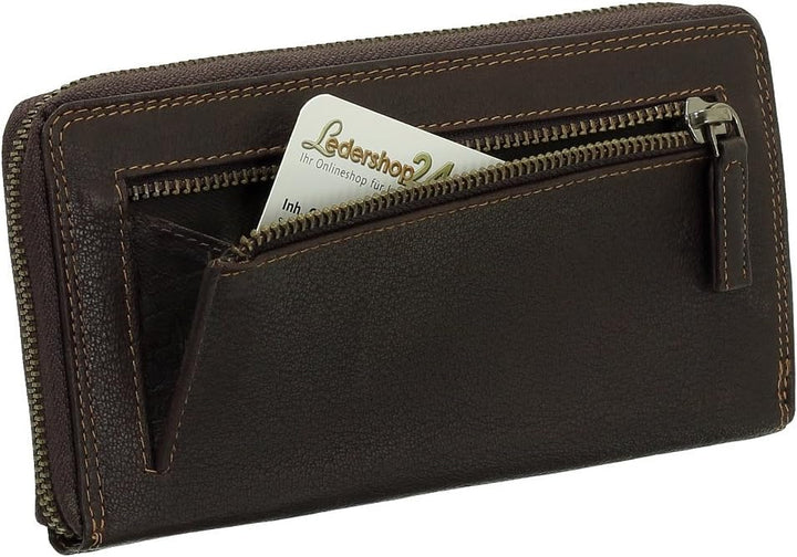 Luxus Leder Damen Geldbörse Portemonnaie Geldbeutel Langbörse XXL Farbe Braun, Braun