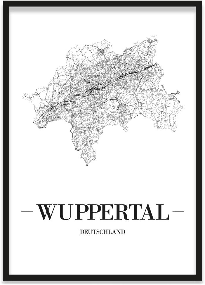 JUNIWORDS Stadtposter, Wuppertal, Wähle eine Grösse, 30 x 40 cm, Poster mit Rahmen, Schrift A, Weiss