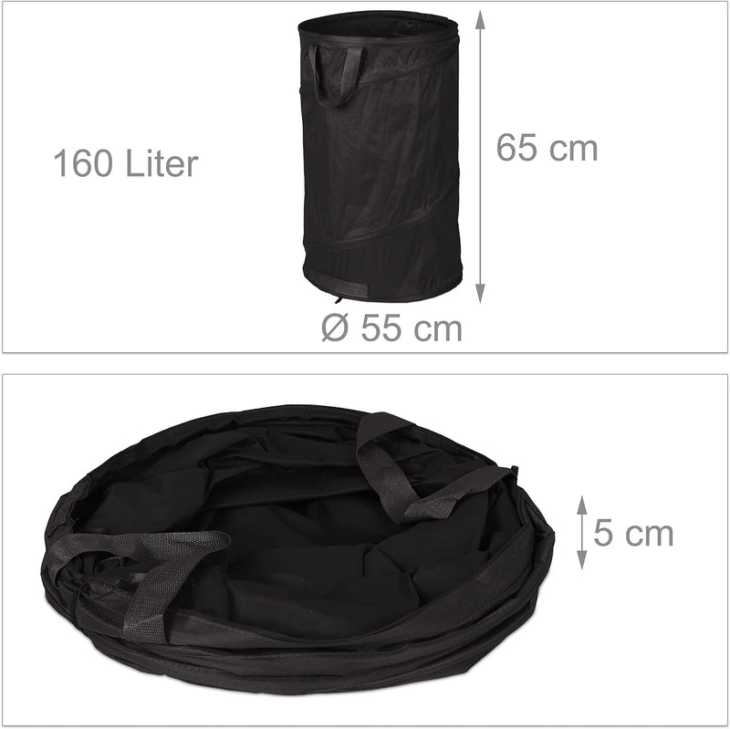 Relaxdays Laubsack selbstaufstellend, 3er Set, 160 L, Pop Up Gartensack, 3 Griffe, UV-beständig, was