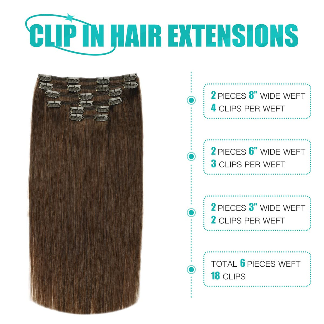 SURNEL Clip in Extensions Eechthaar, 45cm 18 Zoll 120g 6pcs Schokoladenbraun Hair Extensions Clip in