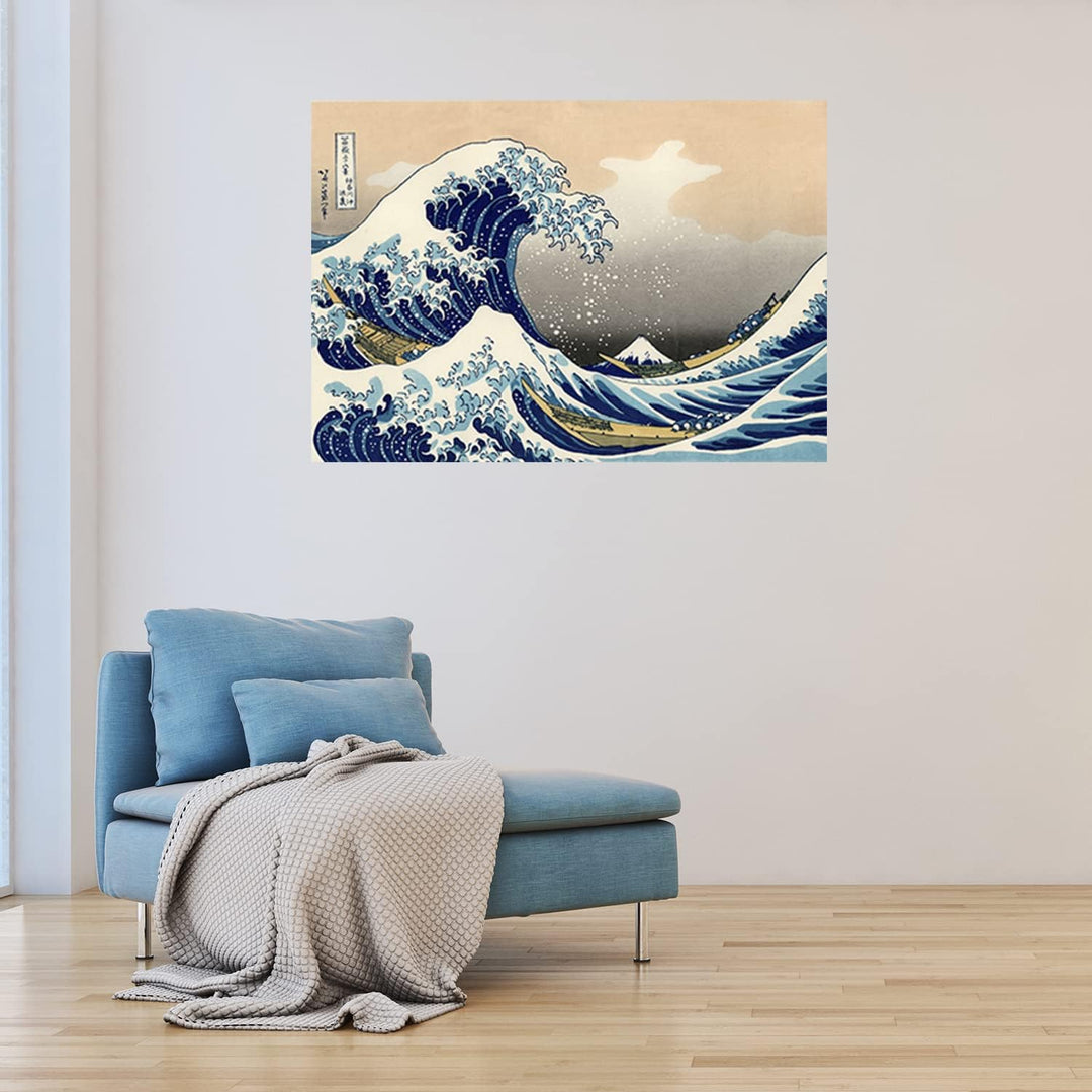 Feeby Vlies Leinwandbild Ukiyo-e Japan Tsunami-Welle 90x60 cm Druckbild Wandbild Wanddekoration Deko