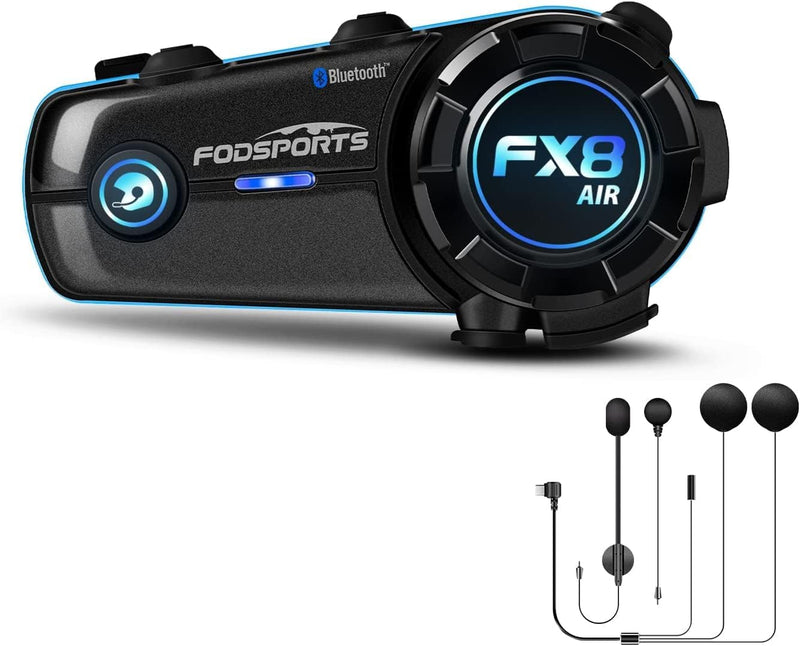 Fodsports FX8 AIR Motorrad Bluetooth Headset, Helm Kommunikationssystem für 2 Motorräder 1000M Reich