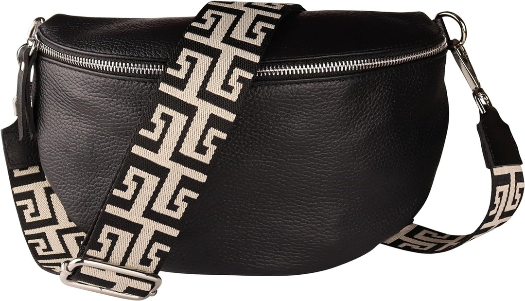 MIRROSI® Bauchtasche Damen, Echtleder, Made in Italy, Umhängetasche, Brusttasche, Crossbody Bag (1 T