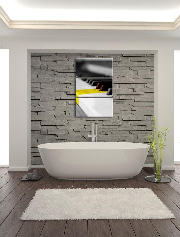Pixxprint schönes Klavier mit gelben Tasten schwarz/weiss 3-Teiler Leinwandbild 120x80 Bild auf Lein