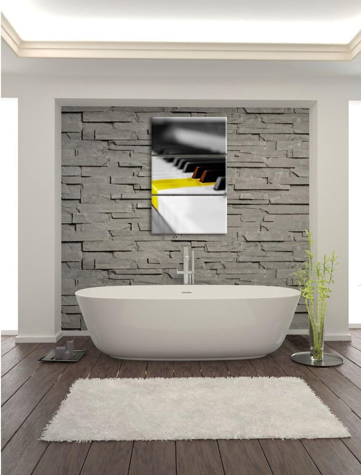 Pixxprint schönes Klavier mit gelben Tasten schwarz/weiss 3-Teiler Leinwandbild 120x80 Bild auf Lein