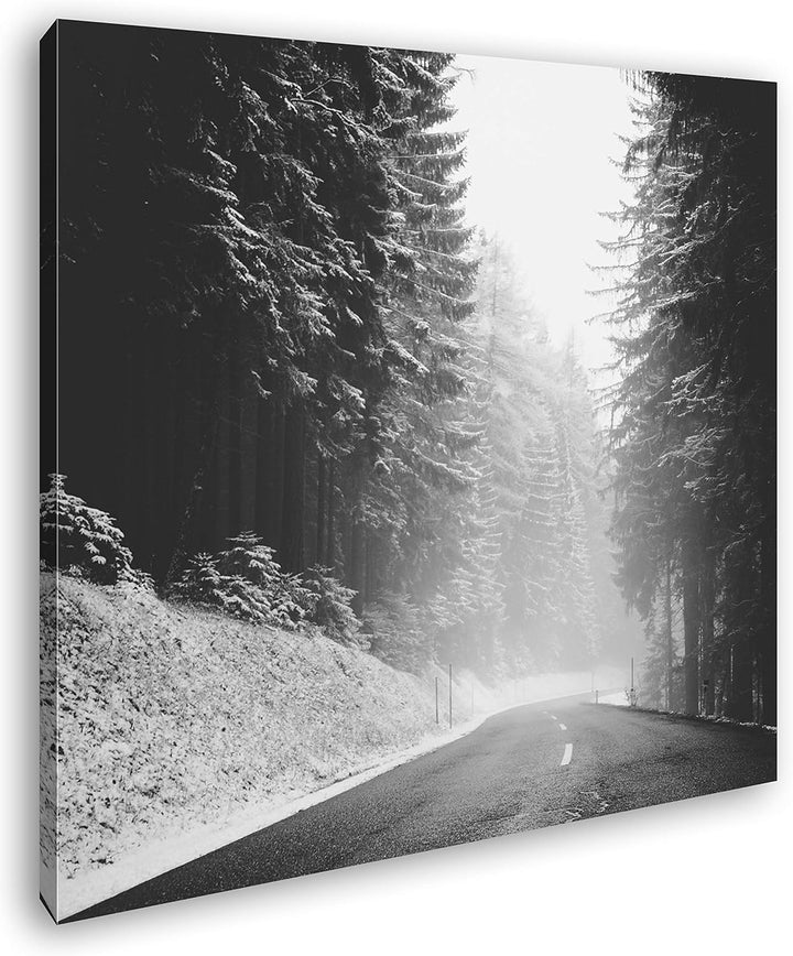 deyoli Schnee bedeckte Landstrasse Format: 60x60 Effekt: Schwarz&Weiss als Leinwandbild, Motiv auf E