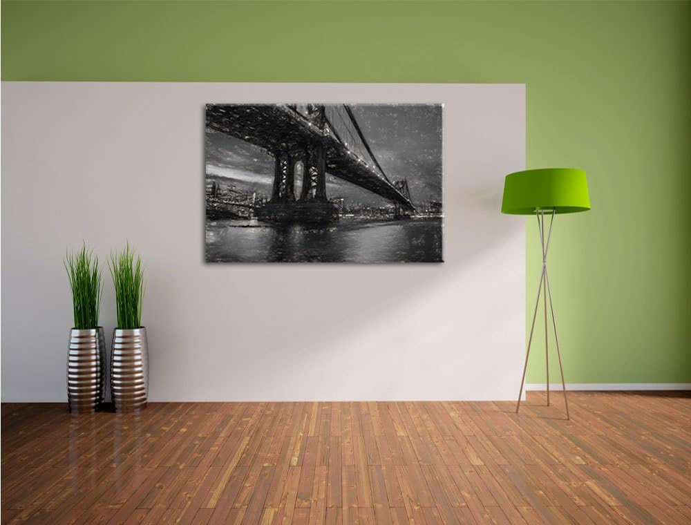 Pixxprint Manhatten Brücke New York Kunst / 100x70cm Leinwandbild bespannt auf Holzrahmen/Wandbild K