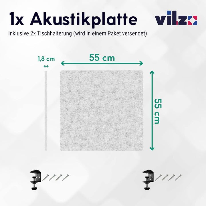 vilz seitliche Schreibtisch Akustik Trennwand 55x55x1.8 cm inkl. Halterungen - akustischer Schreibti