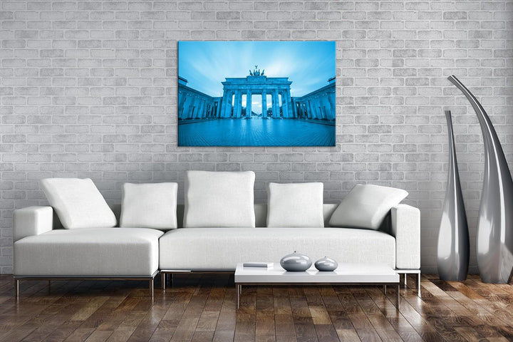 deyoli Brandenburger Tor mit Sonnenstrahlen Format 80x60 Effekt: Monocrome Blau als Leinwandbild, Mo