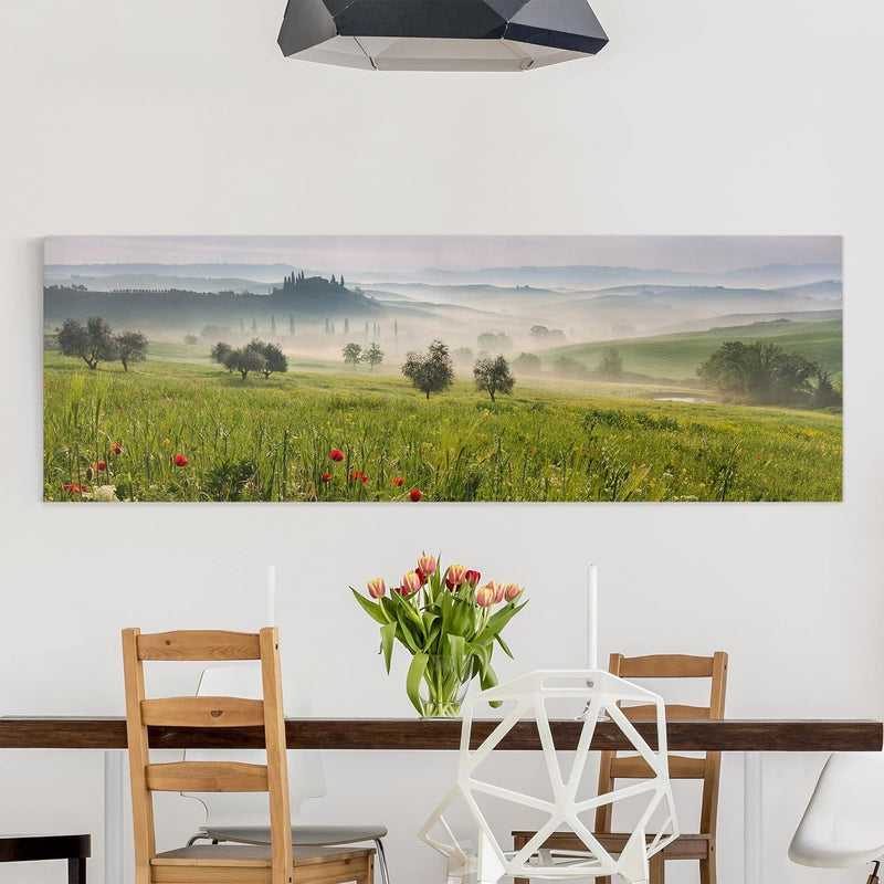 Bilderwelten Leinwandbild - Toskana Frühling - Panorama Quer, 70cm x 200cm, 70cm x 200cm