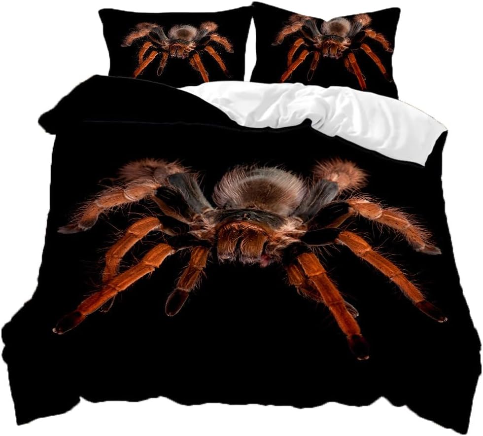EHAOKK Rote Spinne Schwarz Haarige Spinne Bettwäsche Set,Spinne 3 Teilig Bettbezüge,3D Spinne Bettbe