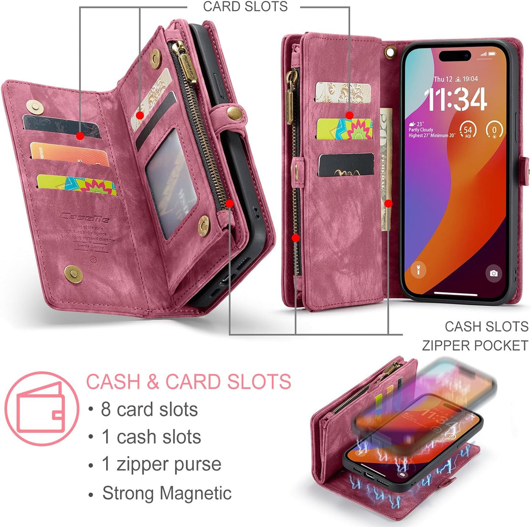 UFinetech für iPhone 15 Pro Max Hülle, Flip Leder TPU Stossfeste Kartenfach Tasche Handyhülle für iP