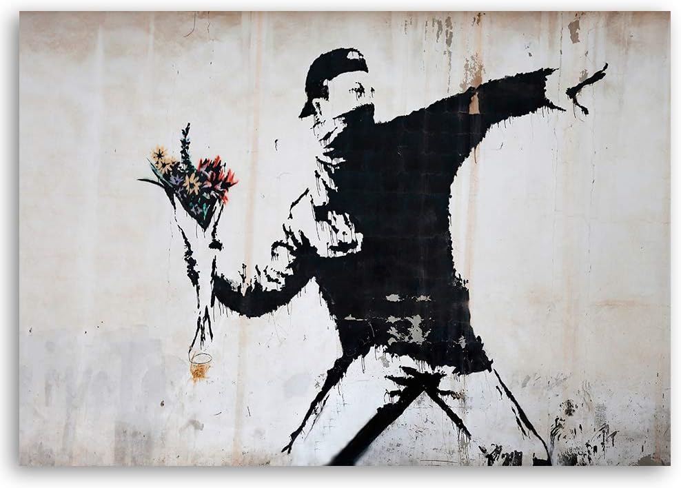 Feeby Wandbild Blumenwerfer Blumenkasten 60x40 cm Modern Deko Kunst Bilder Banksy Wandbild Graffiti