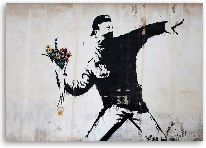 Feeby Wandbild Blumenwerfer Blumenkasten 60x40 cm Modern Deko Kunst Bilder Banksy Wandbild Graffiti