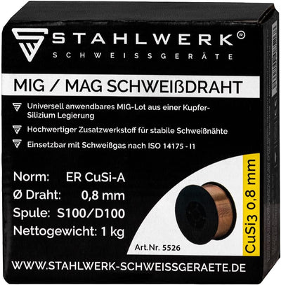 STAHLWERK MIG MAG CuSi3 Draht 0,8 mm 1 kg, kupferbasiertes MIG-Lot Schweissdraht für Kupfer Messing