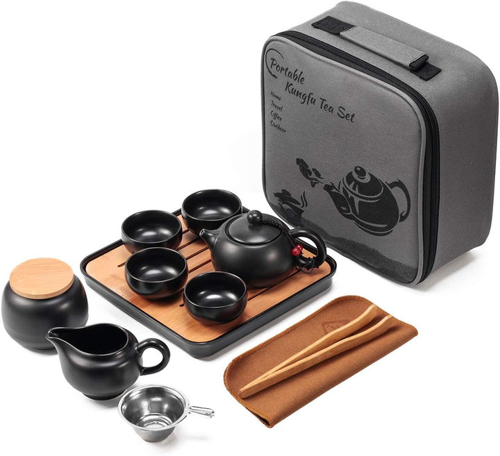 Lyty Chinesisches Teekannen-Set mit Tablett Infuser – Reise-Keramik-Tee-Set Porzellan-Teekanne, trag
