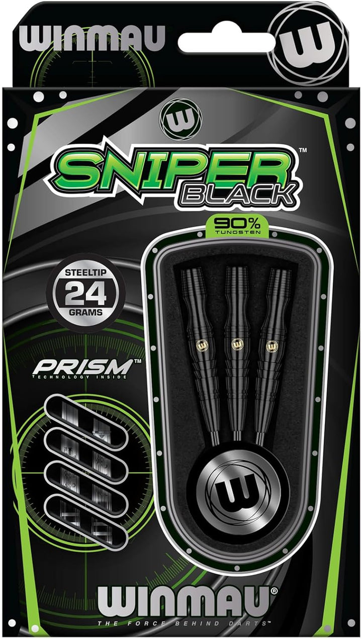 WINMAU Sniper Black Professionelles Wolfram-Dart-Set mit Flights und Schäften (Shafts) 24.0 Gramm, 2