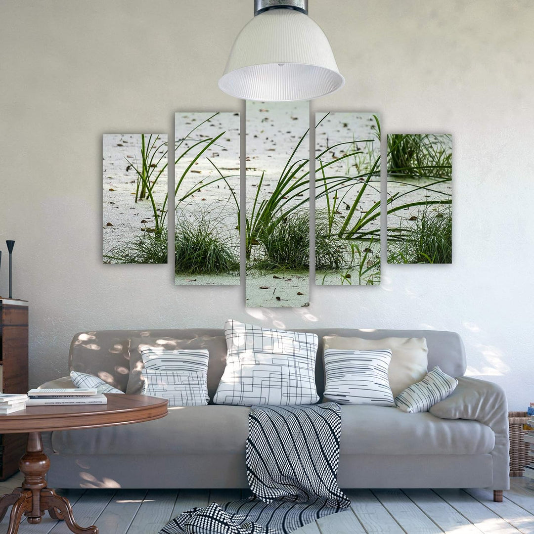 Feeby Bild auf Leinwand Natur 5 Teilig Modern Gras Strand Sand Landschaft grün 200x100 cm Leinwandbi