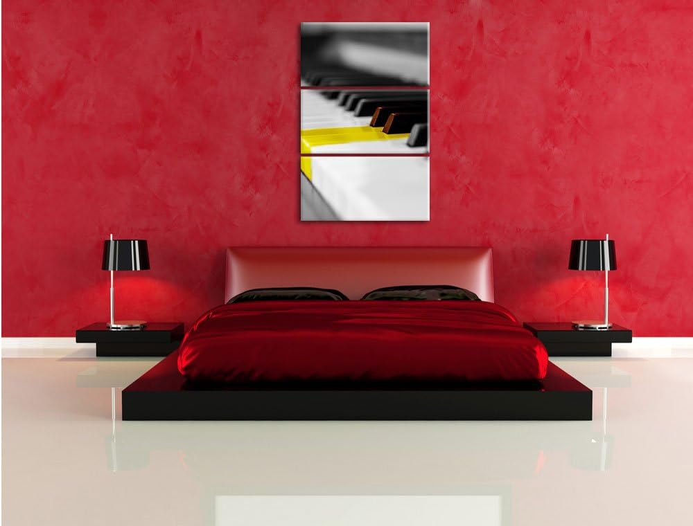Pixxprint schönes Klavier mit gelben Tasten schwarz/weiss 3-Teiler Leinwandbild 120x80 Bild auf Lein