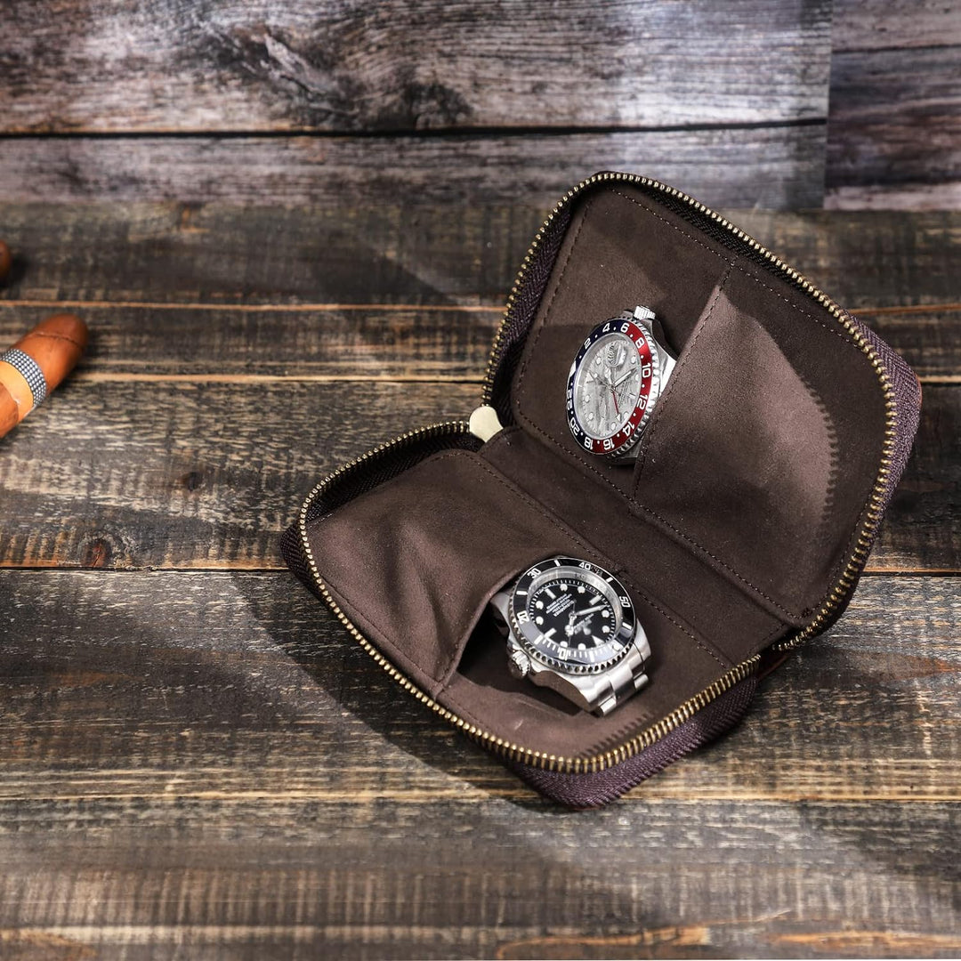 Hiram Echtleder Uhrenetui Reiseuhrenbox 2 Uhren Uhrenbox herren leder Tragbarer Schmuck Organizer Cf