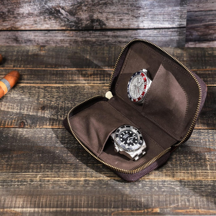 Hiram Echtleder Uhrenetui Reiseuhrenbox 2 Uhren Uhrenbox herren leder Tragbarer Schmuck Organizer Cf