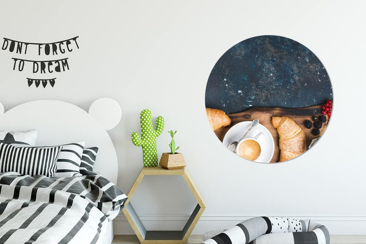 MuchoWow Wandbild Rund Wanddeko Deko Wohnzimmer Bilder 90x90 cm Croissant - Obst - Kaffee - Küche, 9