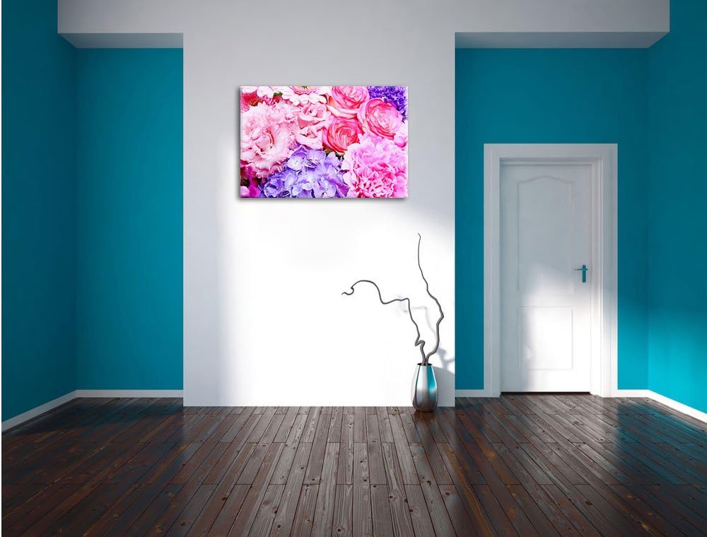 Pixxprint prachtvoller Blumenstrauss / 100x70cm Leinwandbild bespannt auf Holzrahmen/Wandbild Kunstd