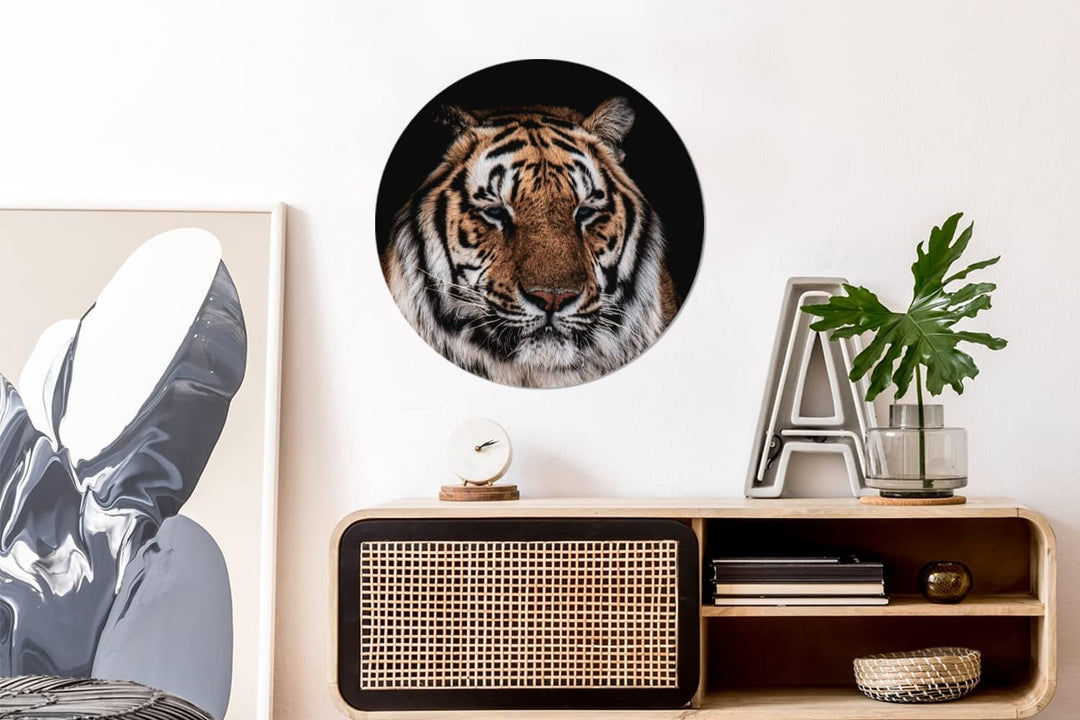 MuchoWow Wandbild Rund Wanddeko Deko Wohnzimmer Bilder 60x60 cm Tiger - Tiere - Orange, 60x60 cm