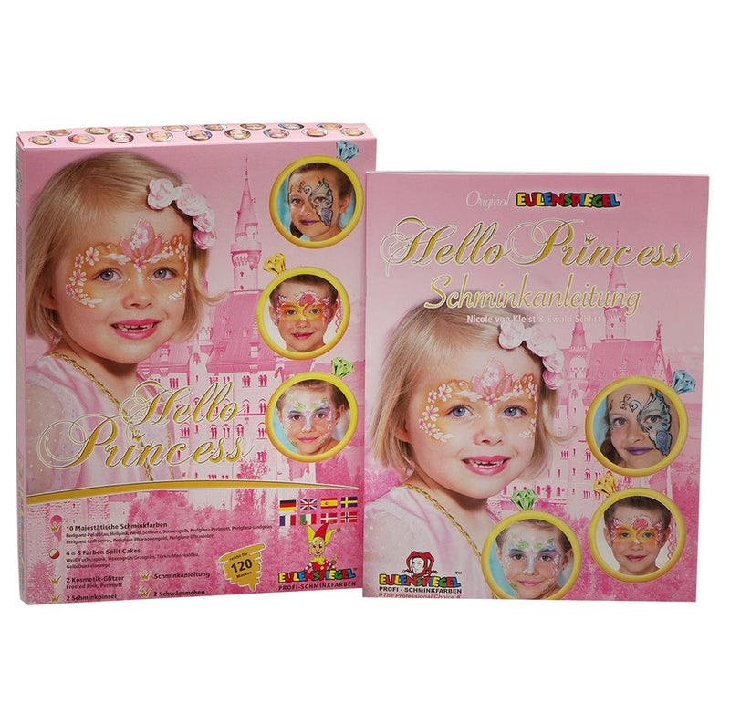 Eulenspiegel 212073 - Hello Princess Schmink-Palette, 10 Profi-Aqua Farben, 4 Split Cakes, 2 Glitter