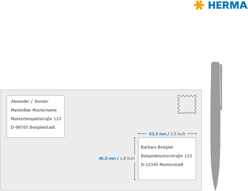 HERMA 10302 Universal Etiketten ablösbar, 100 Blatt, 63,5 x 46,6 mm, 18 Stück pro A4 Bogen, 1800 Auf