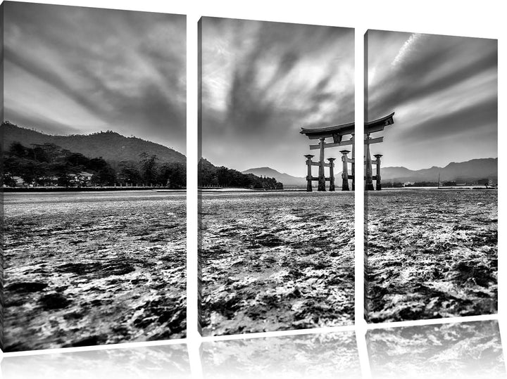 Pixxprint Monocrome, Torii in Hiroshima Japan 3-Teiler Leinwandbild 120x80 Bild auf Leinwand