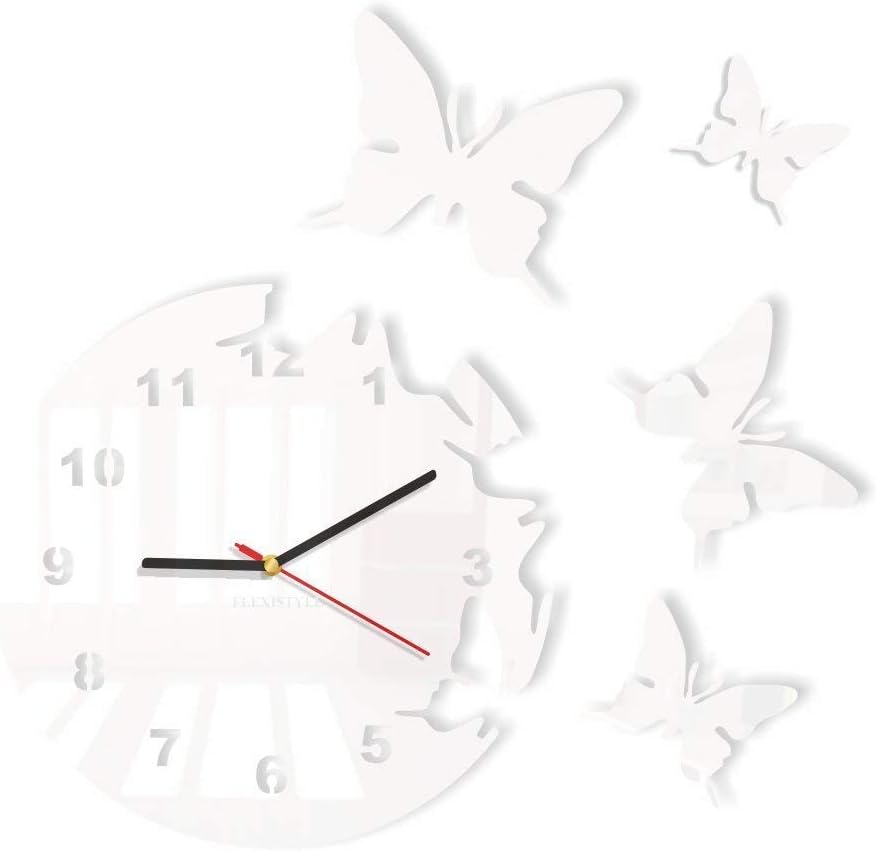 Grosse moderne Wanduhr Schmetterling Weiss rund 30cm, 3d DIY, Wohnzimmer, Schlafzimmer, Kinderzimmer