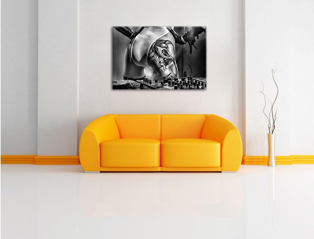 Pixxprint Sexy Frau am Plattenpult als Leinwandbild/Grösse: 100x70 cm/Wandbild/Kunstdruck/fertig bes